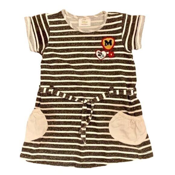 Hanna Andersson Minnie Mouse Dress: Black & White Striped Top Drawstring Waist 4 - Picture 1 of 8